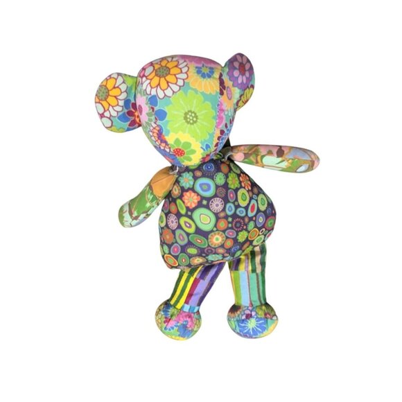 Teddy Bear plush Patchwork Colorful Fabric  Handmade Stuffed Toy 12" groovy - Picture 5 of 7